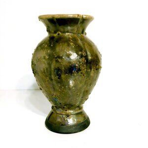 Vintage Tony Evans Designs Studio Raku Pottery Vase Brown Iridescent Textured